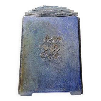 Large triangular raku box, handcrafted, signed, vintage 90s
