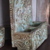 Pair of signed ceramic wall planters, pot cover