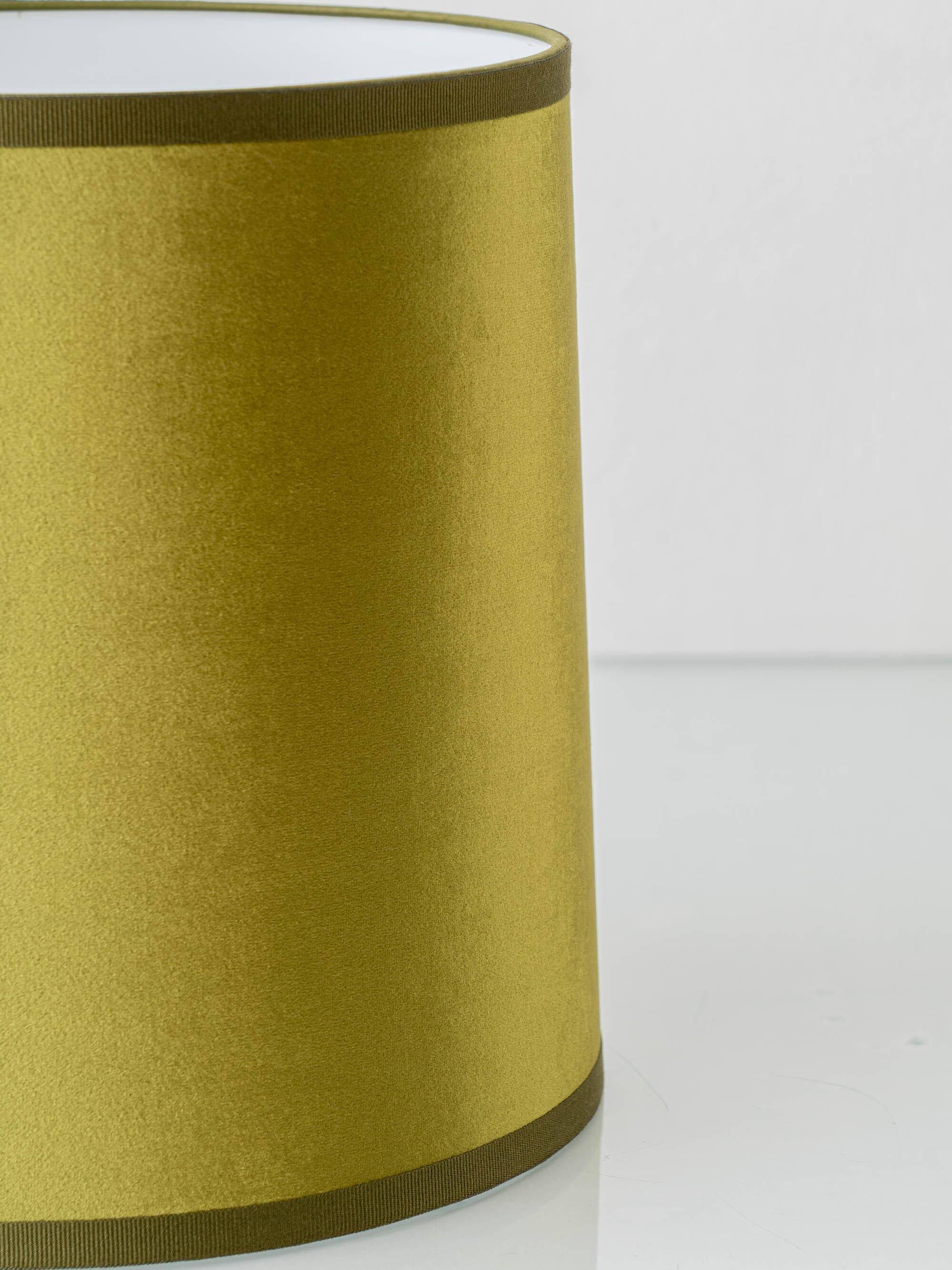 Pair of Dutch Delft Makkum ceramic table lamps with new olive green velvet shades.