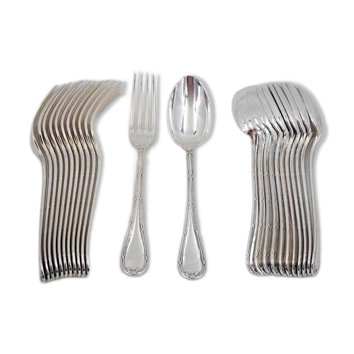 12 dessert spoons, 24 pieces in silver-plated metal Christofle Rubans