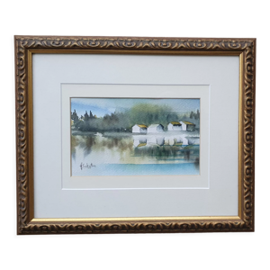 Aquarelle paysage cabanons