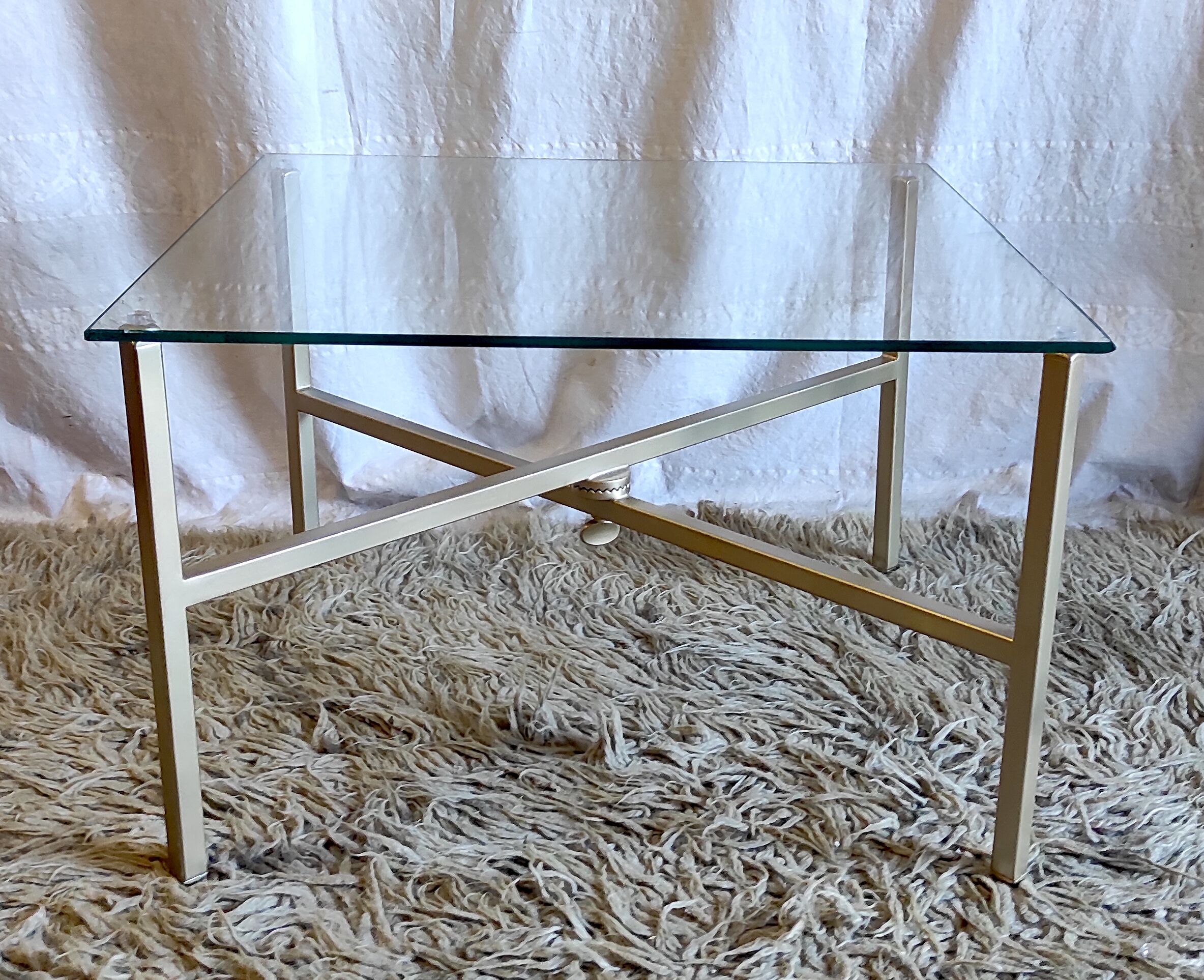 Articulated coffee table gilded metal and glass – 60s/70s