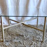 Articulated coffee table gilded metal and glass – 60s/70s