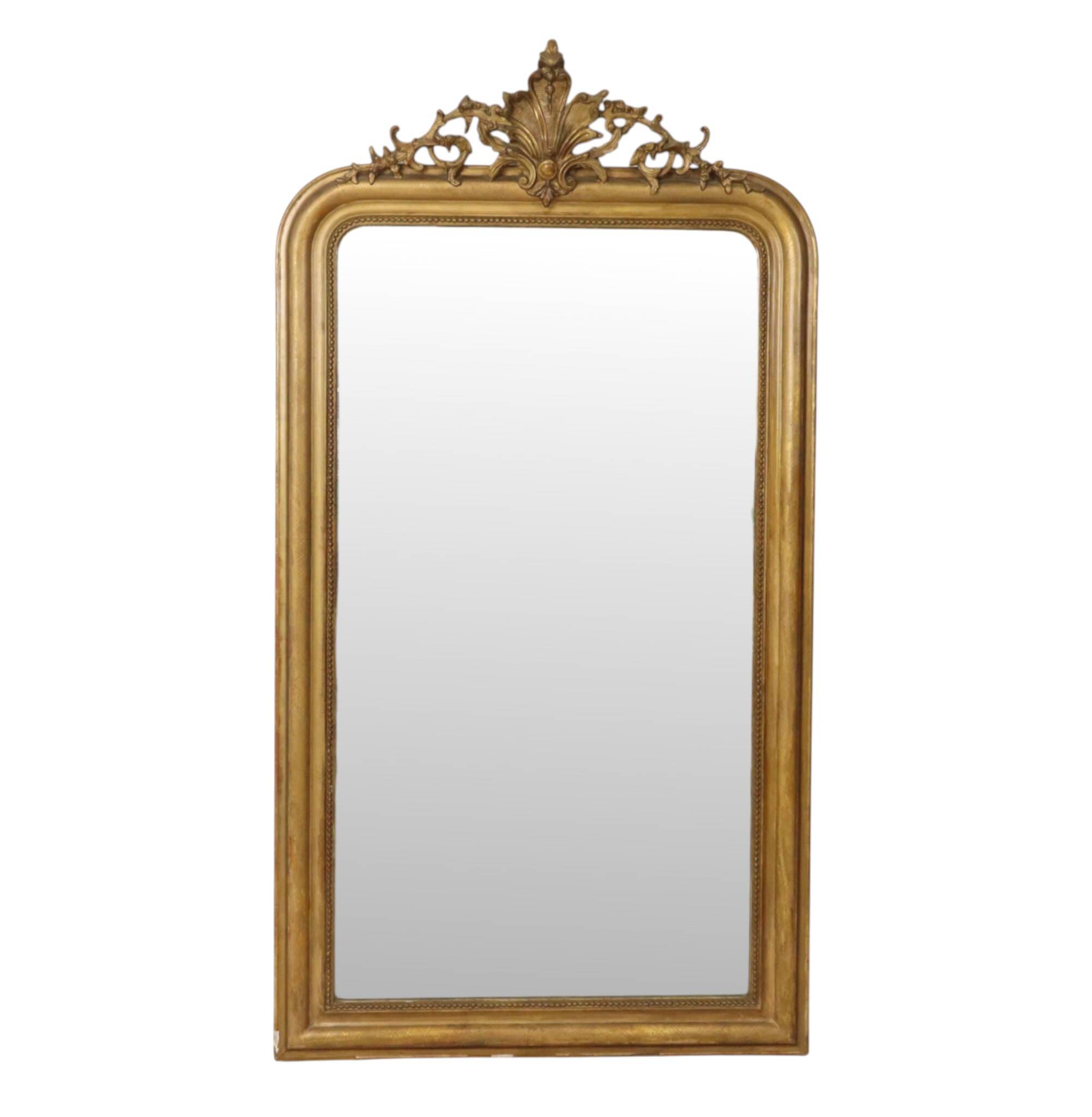 Miroir doré français Louis Philippe antique, fin du 19e siècle