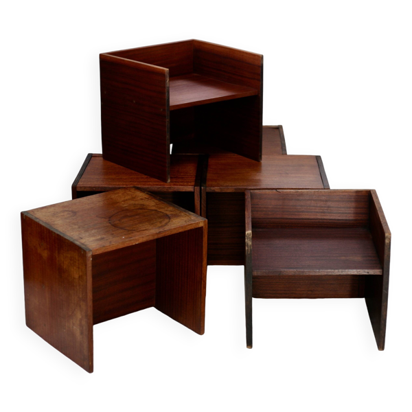 Set de 6 tables de chevets reversibles, 3 positions. Circa 1950