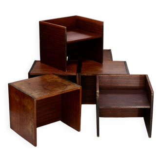 Set de 6 tables de chevets reversibles, 3 positions. Circa 1950