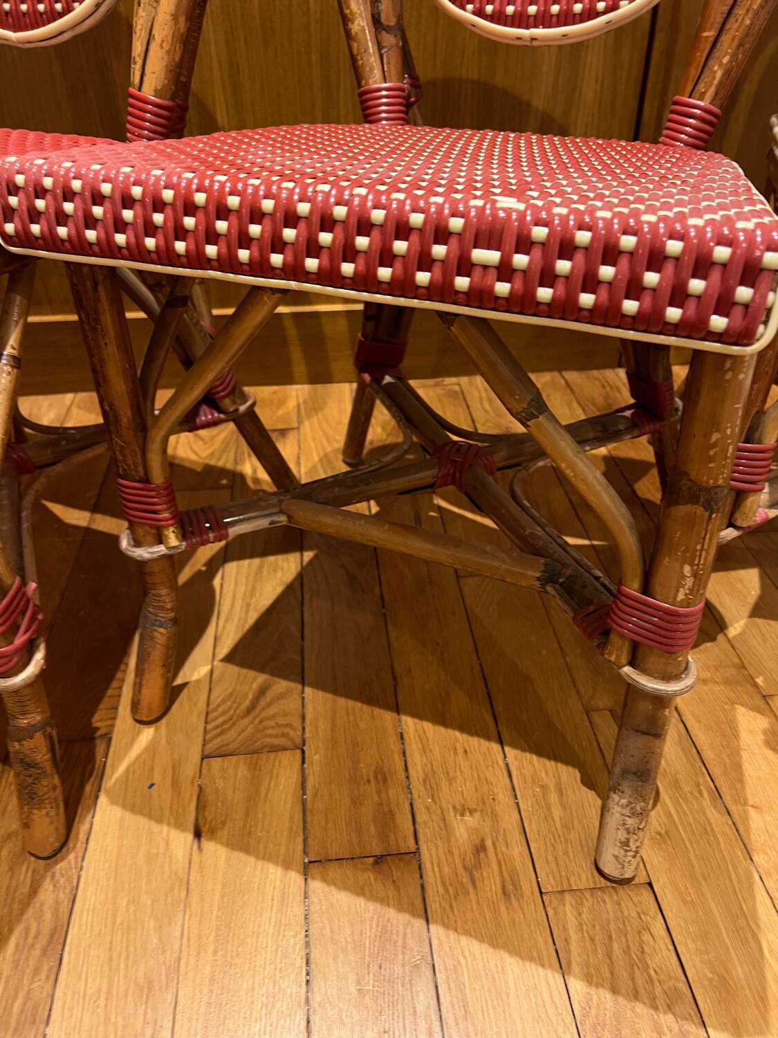 4 chaises bistrot Bamboo - rouge et crème
