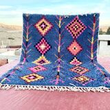 Berber rug 3x2M Thick wool deep blue & multicoloured Berber patterns