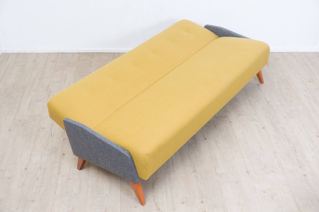 1950s streamline design sofa bed – Light yellow & grey mottled