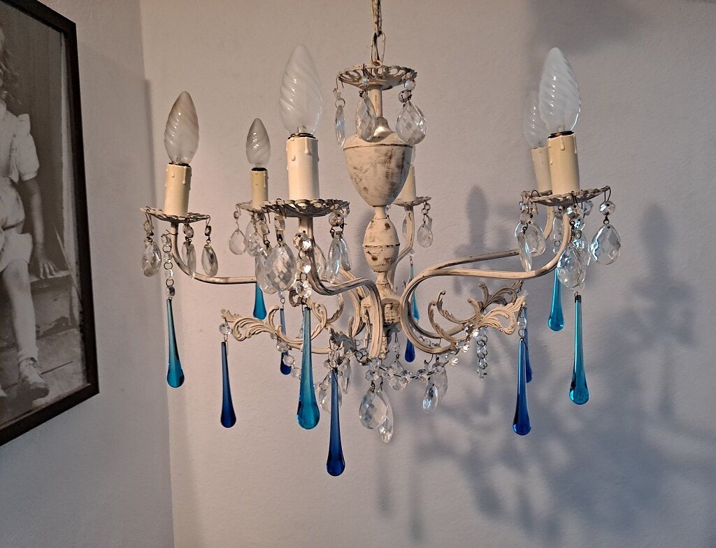 Vintage Italian Chandelier Murano Electric Blue