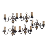 Série de 5 appliques murales identiques en bronze vieilli, style hollandais