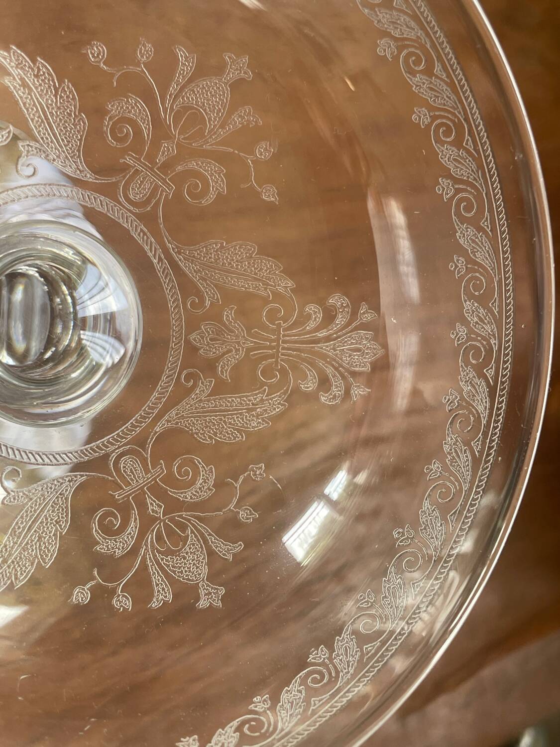 6 Mismatched Engraved Champagne Glasses