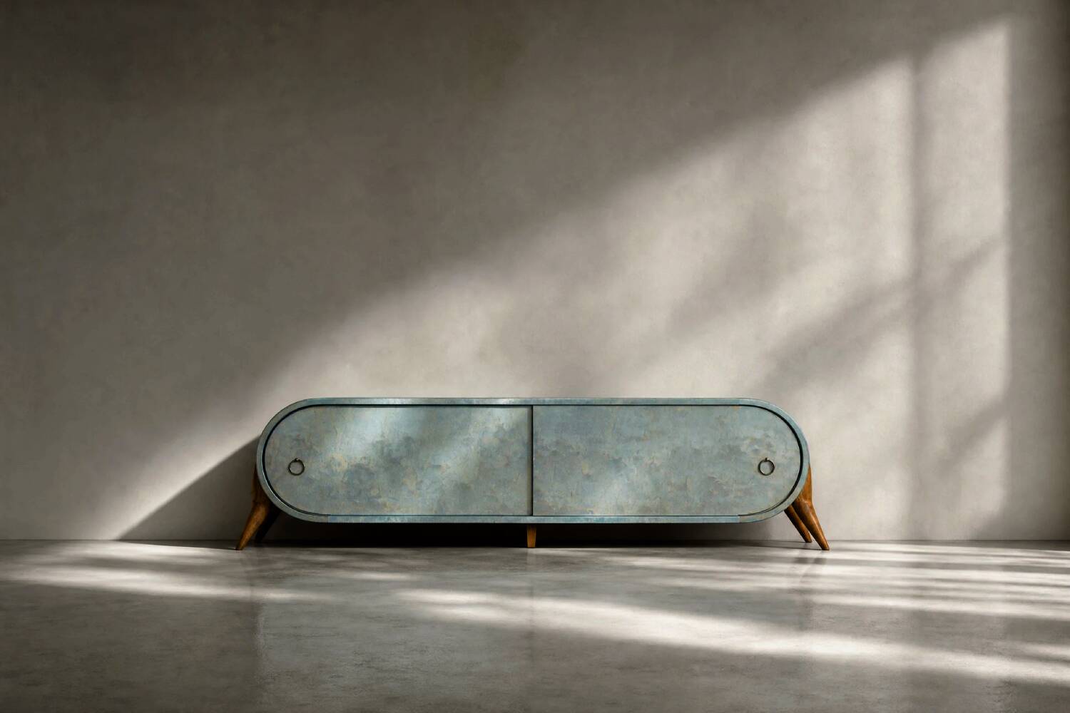 Mid-Century Modern Italian Turquoise Streamline Wood Sideboard, 1960s