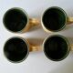 4 mugs Salins France, grès et émail vert