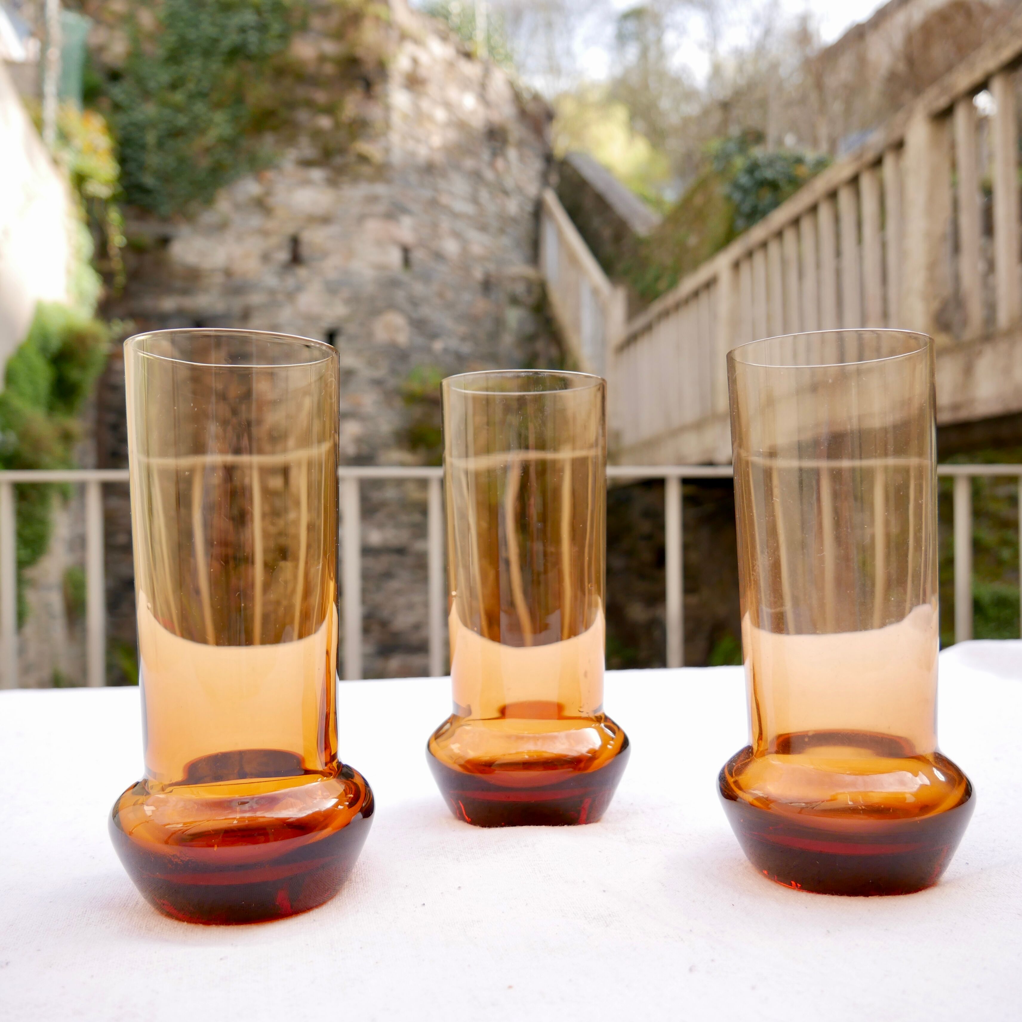 Set of 3 designer amber water glasses