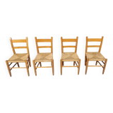 Mid century oak and wicker dining chairs, set of 4 - 1970s
