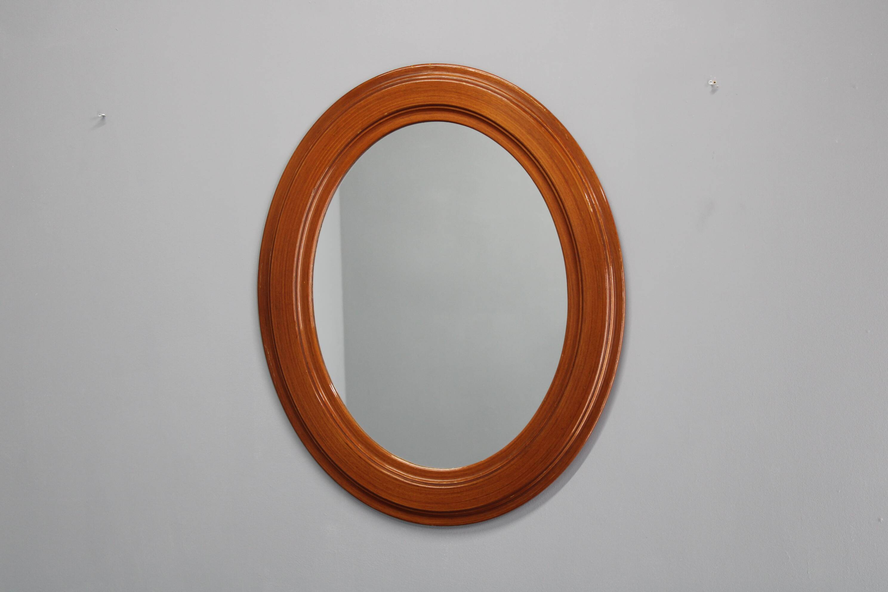 1970s Oval Wooden Mirror, Italy