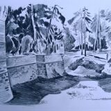 Original drawing in black chalk by Jean Villette (1913-2005)