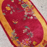 Old Chinese Art Deco handmade carpet 79cm x 134cm 1920s, 1E08
