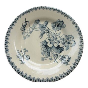 Dessert plate signed gien: capucines model in grey-blue