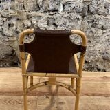 Vintage chair in rattan and bamboo and brown leather