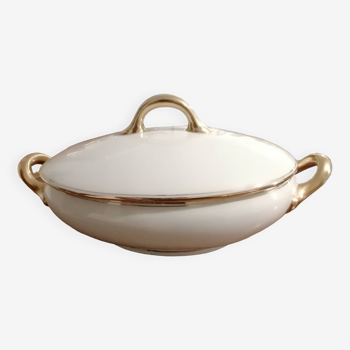 Old white and gold Limoges porcelain tureen