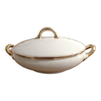 Old white and gold Limoges porcelain tureen