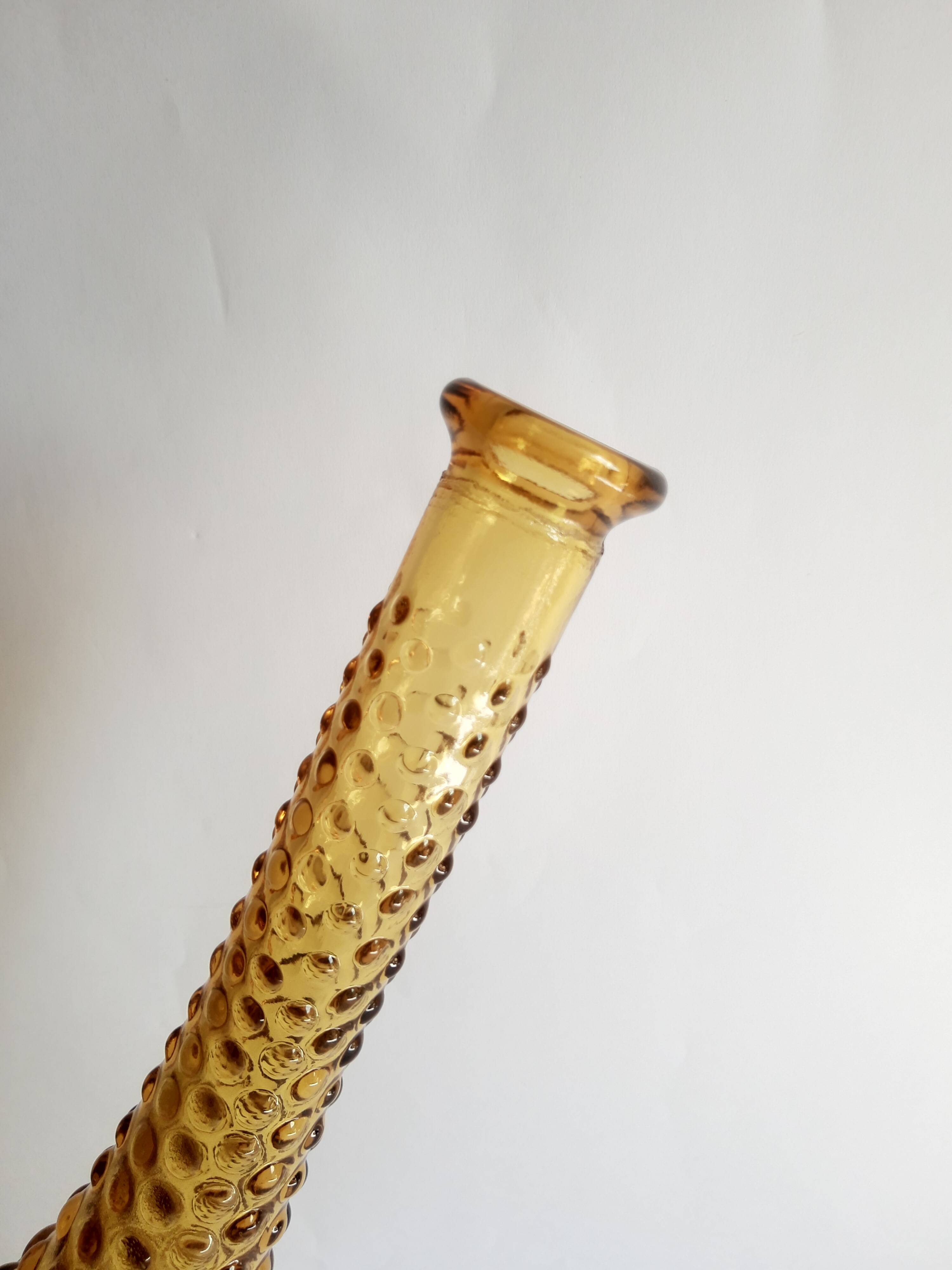 Italian carafe amber yellow glass vintage bubbles