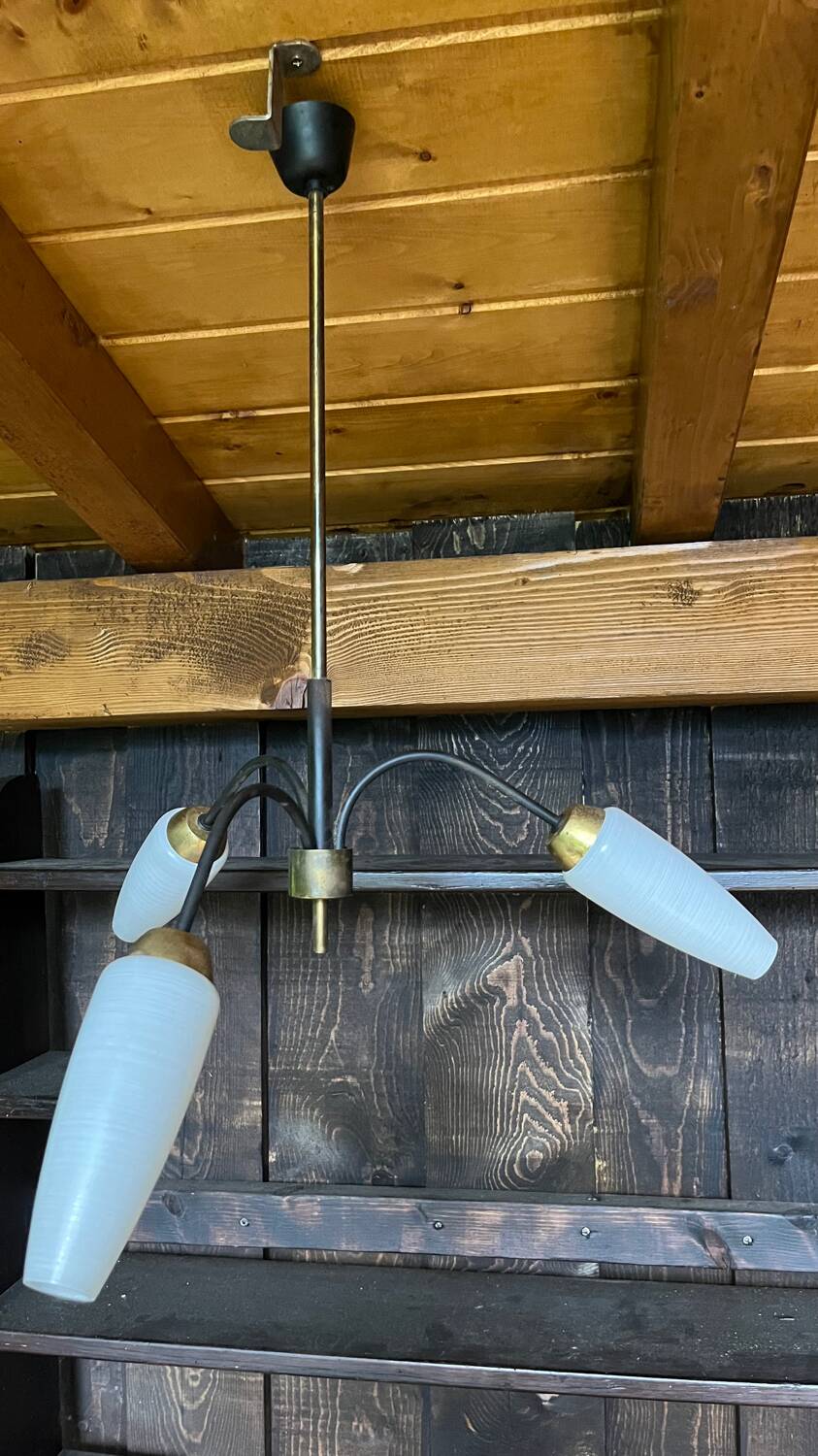 Brass/metal pendant light 3 arms 50s/60s