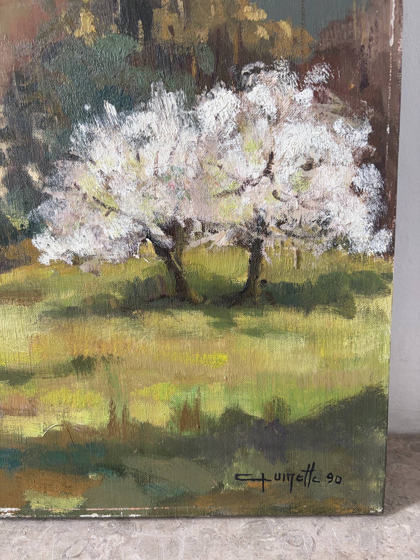 Le printemps au hameau, huile sur toile signé