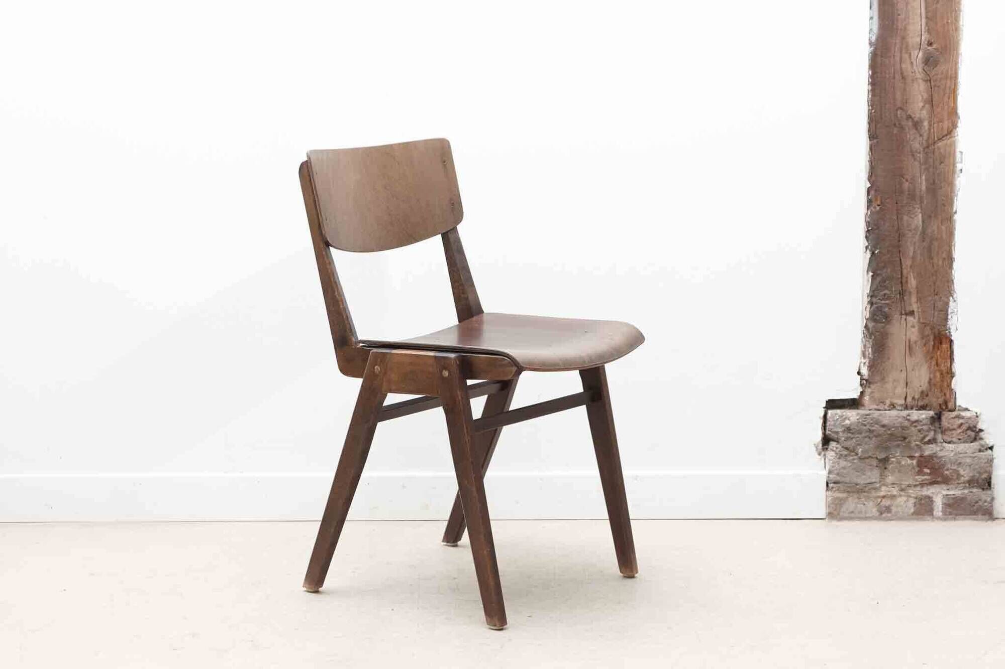 Stackable bistro chair in ebony-colored wood, Germany 1960s
