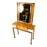 Console vintage en loupe avec miroir, 1970