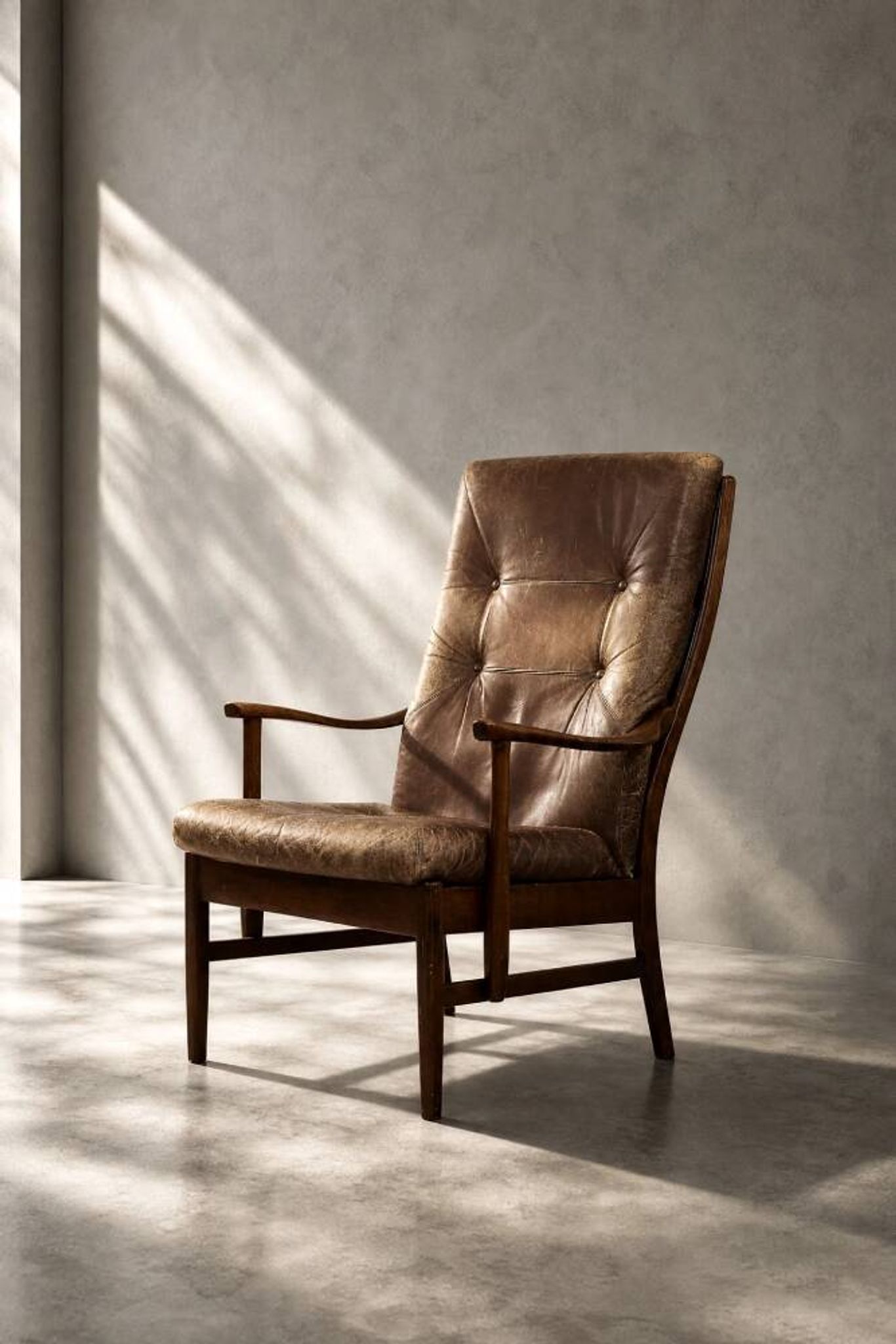 Vintage MidCentury Danish Beech&Leather High Armchair from Farstrup Møbler