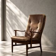 Vintage MidCentury Danish Beech&Leather High Armchair from Farstrup Møbler