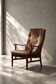 Vintage MidCentury Danish Beech&Leather High Armchair from Farstrup Møbler