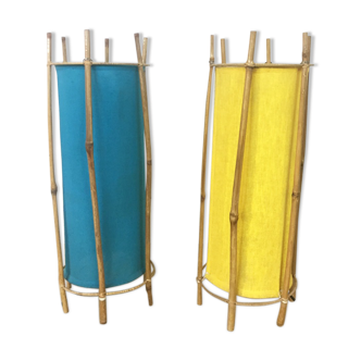 Light tube, 1970 rattan pair