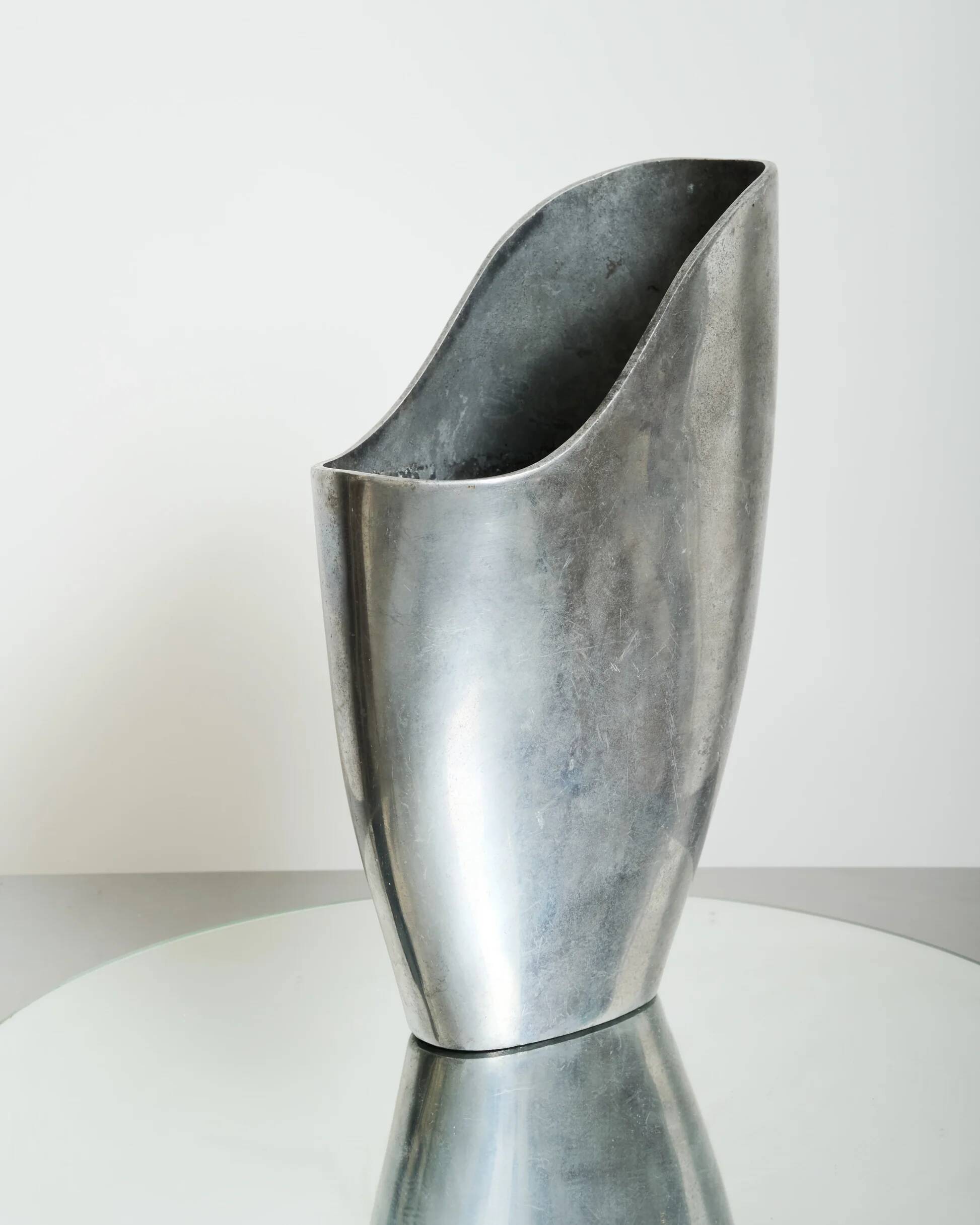 Aluminium cast vase, in the style of Anne Efverlund, 1970-1980.