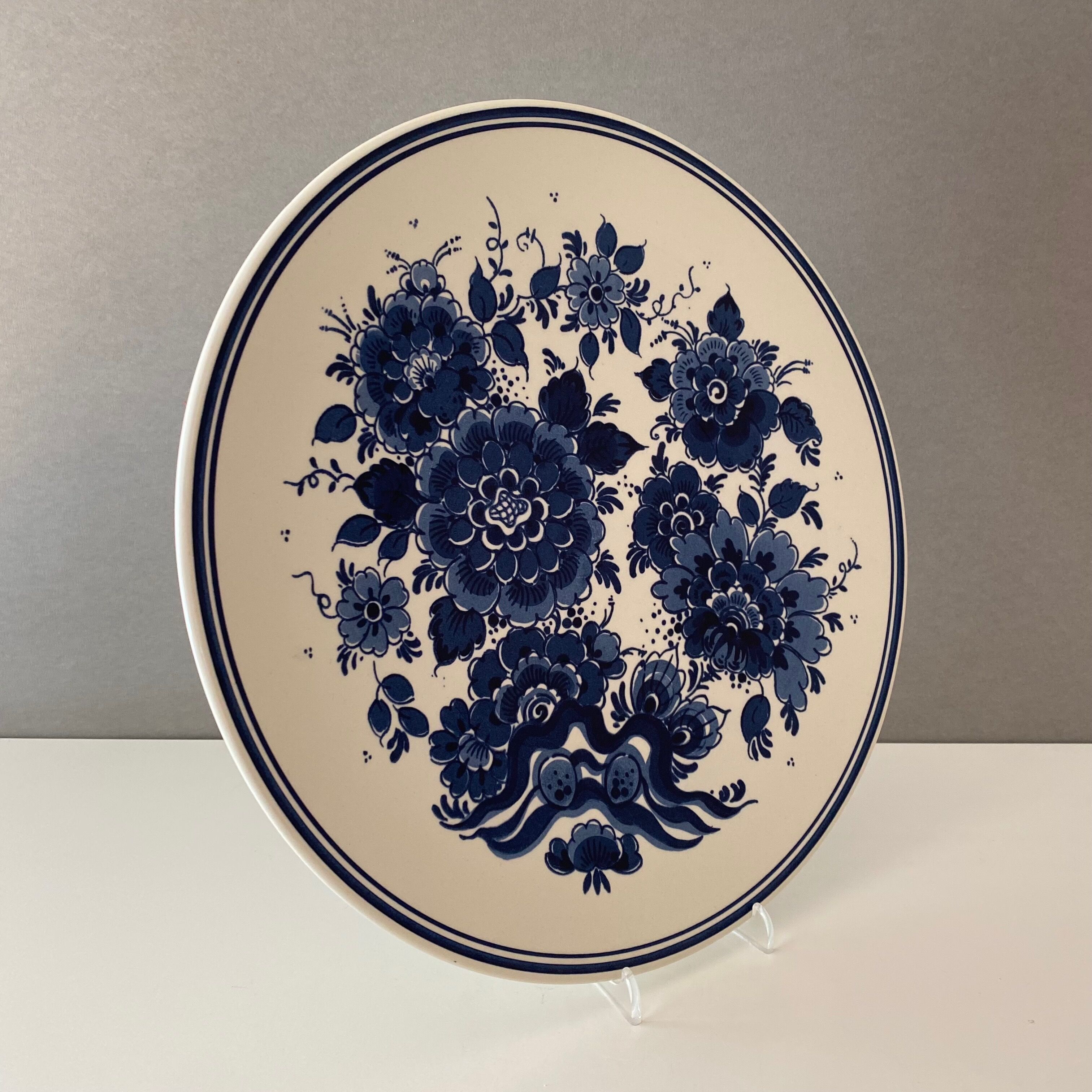 Delft Blue Wall Plate, Retro Cottage Blue White, Hand Painted, Royal Goedewaagen The Netherlands