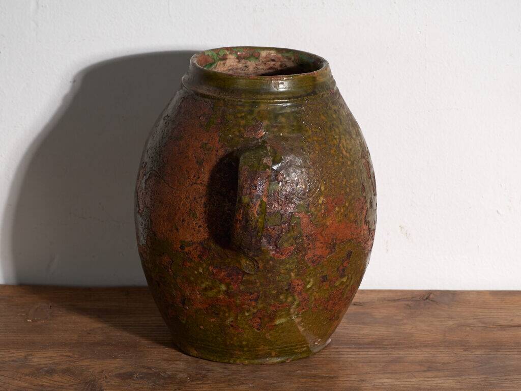 Ancient pot with two handles in glazed ceramic – Central Europe, around 1920