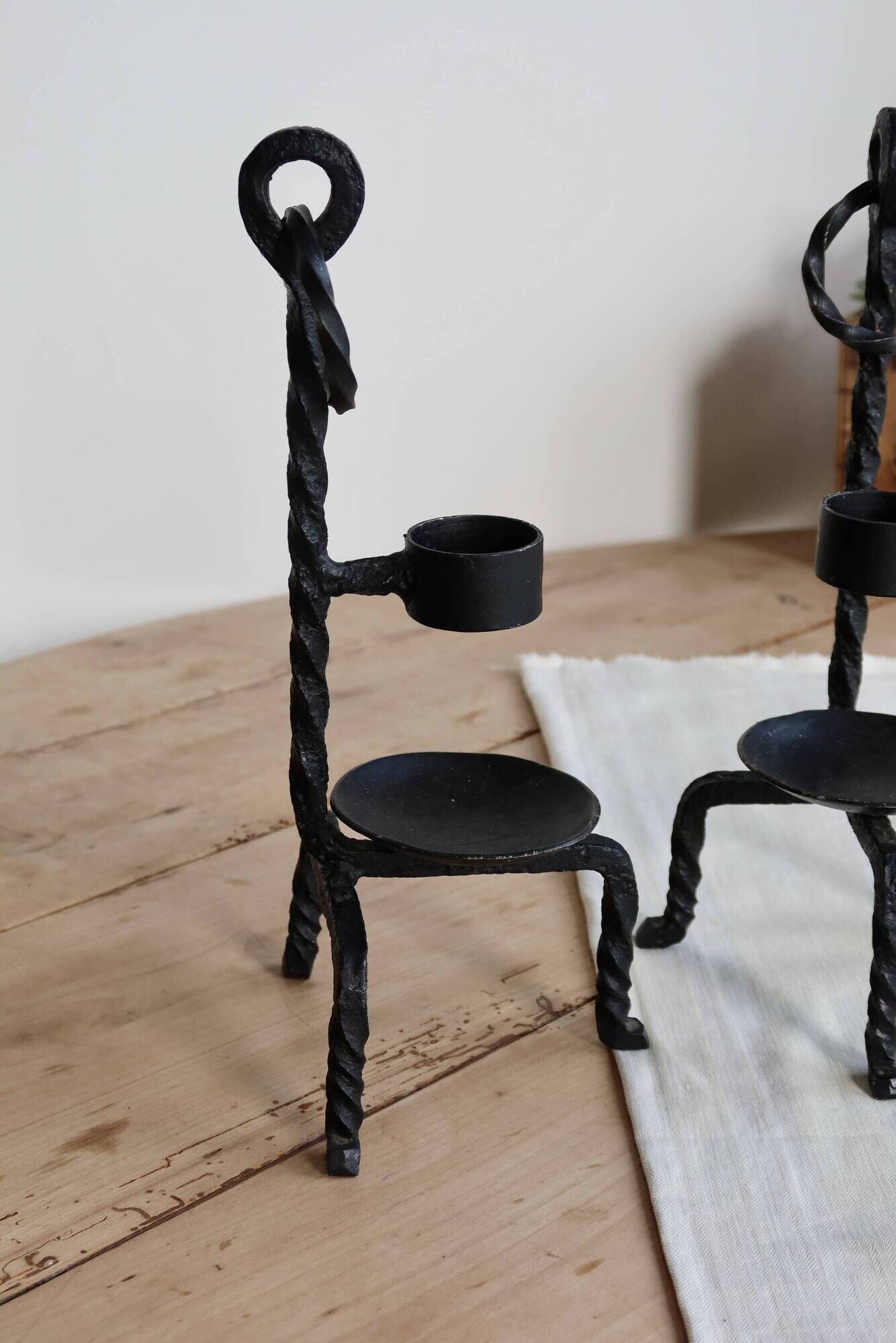 Vintage black metal candle holders – Twisted wrought iron