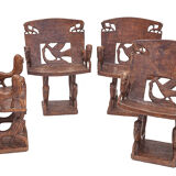 Set of 4 carved armchairs, 1950