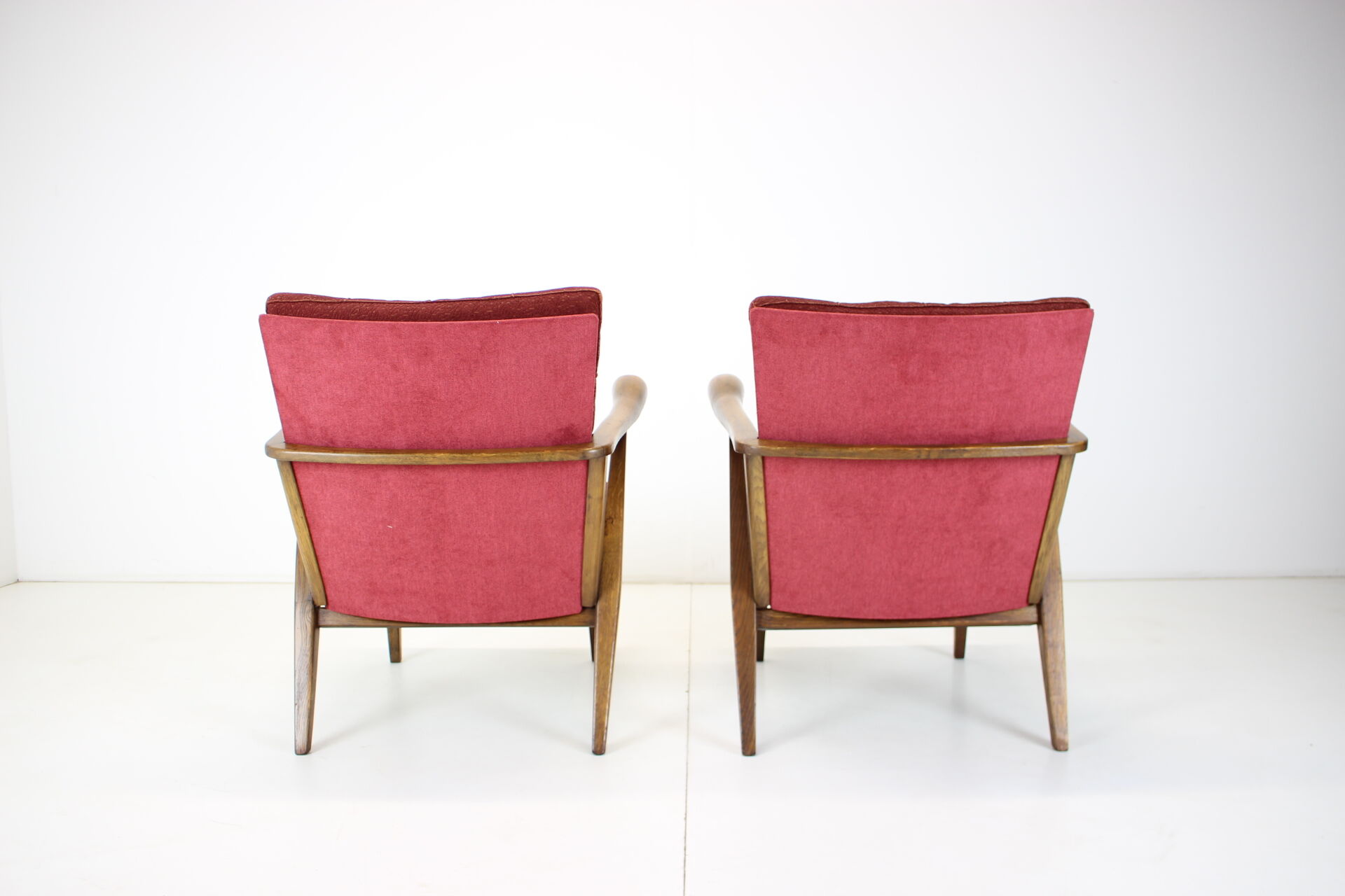 1960s pair of oak armchairs, czechoslovakia