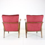 1960s pair of oak armchairs, czechoslovakia