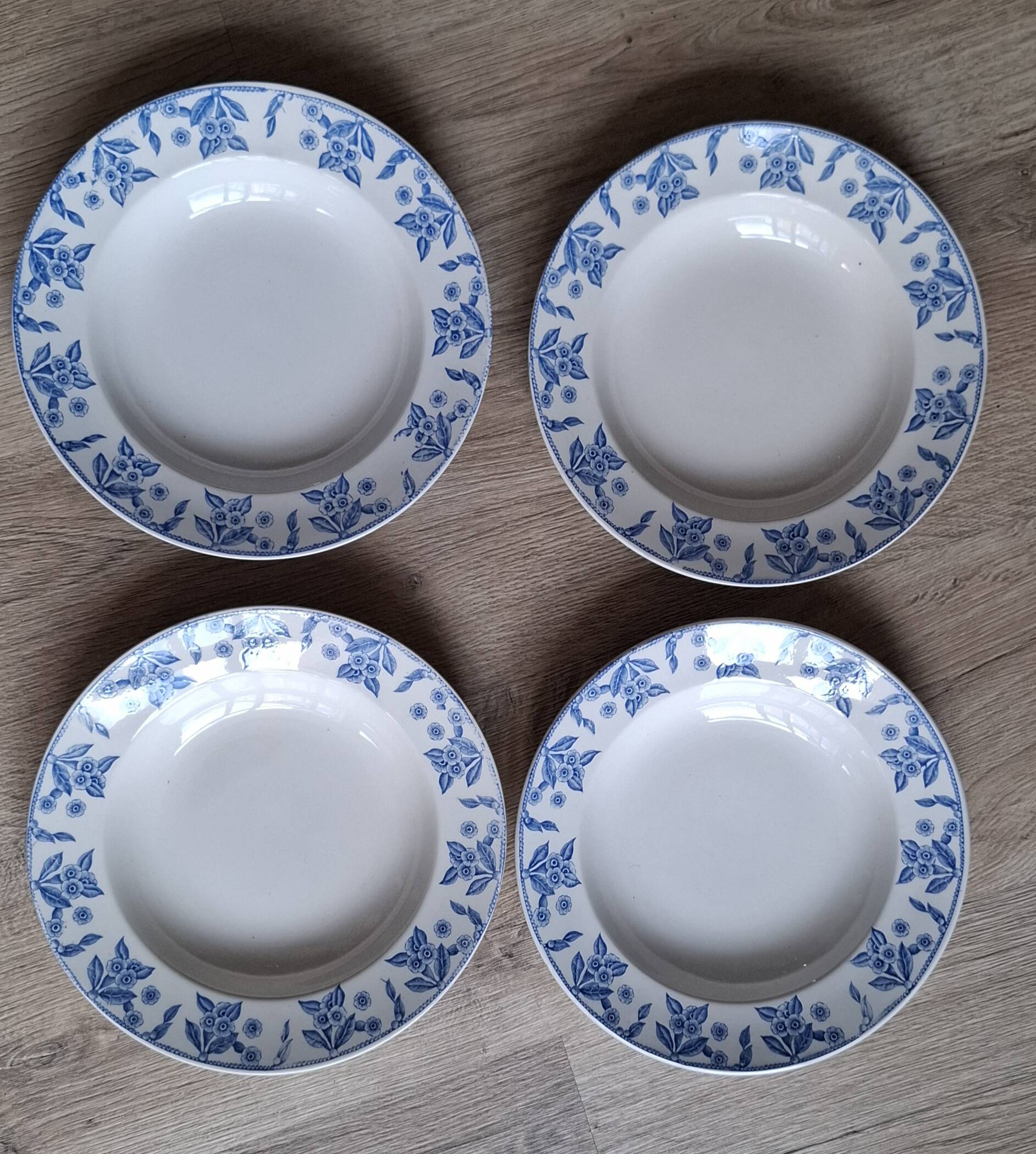 Set of 4 Dux Boch blue soup plates