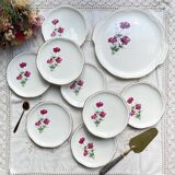 Vintage dessert service for 8 people in Gien porcelain from France, Elegance model, floral motif