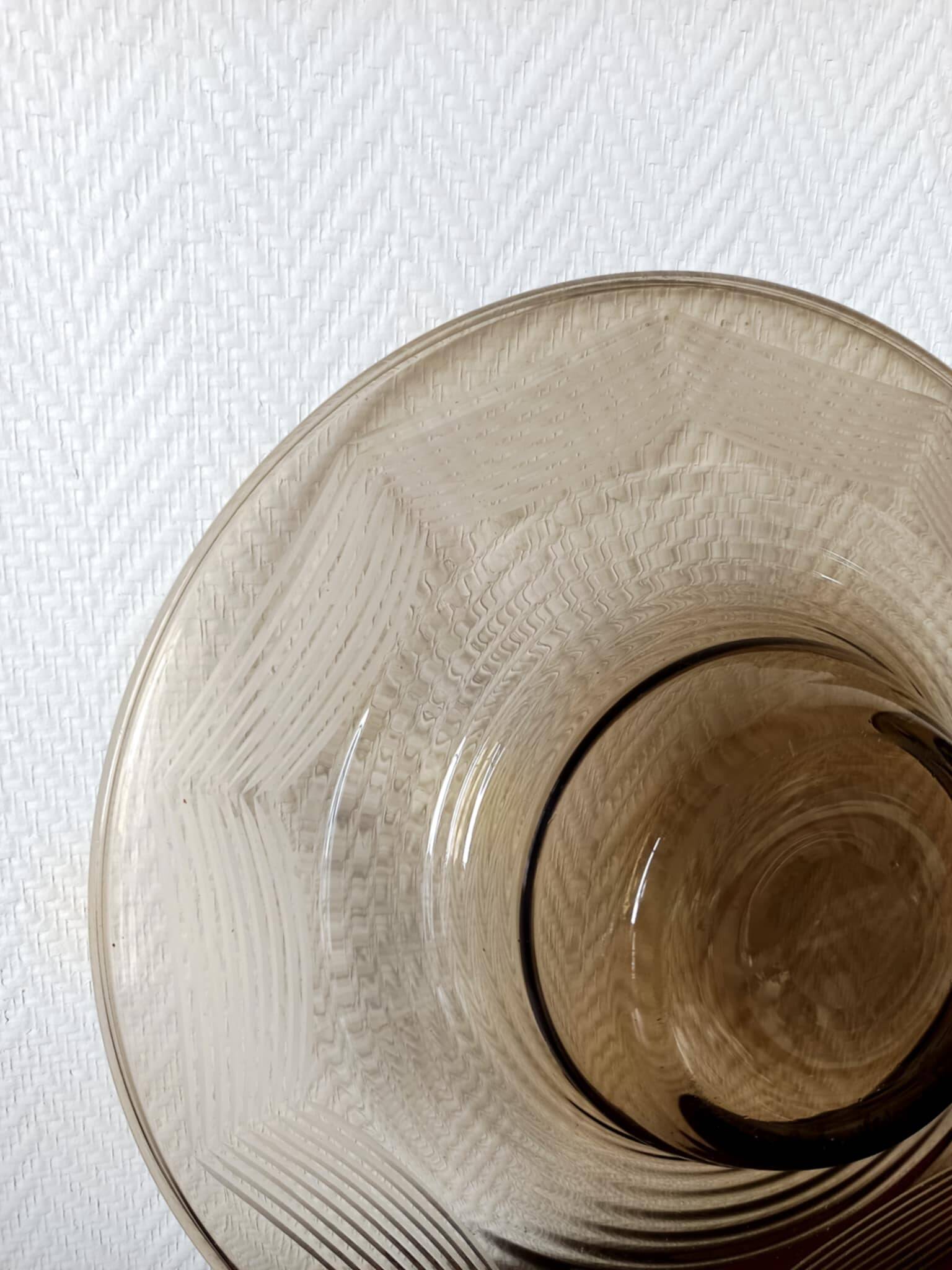 Large Art Deco smoked glass bowl