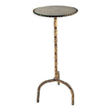 Table d'appoint des années 50 pour boissons en fer forgé doré et verre, Espagne, années 1950