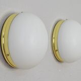 Mid Century Spanish Modern Brass and Opaline Glass Sconces Metalarte 70s