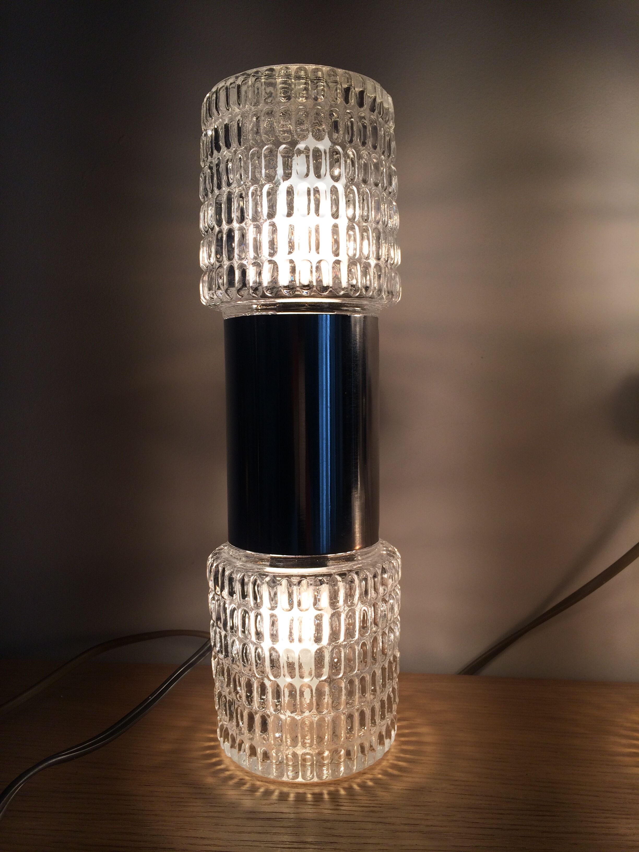 Pair of 70 years double wall light in chrome and glass