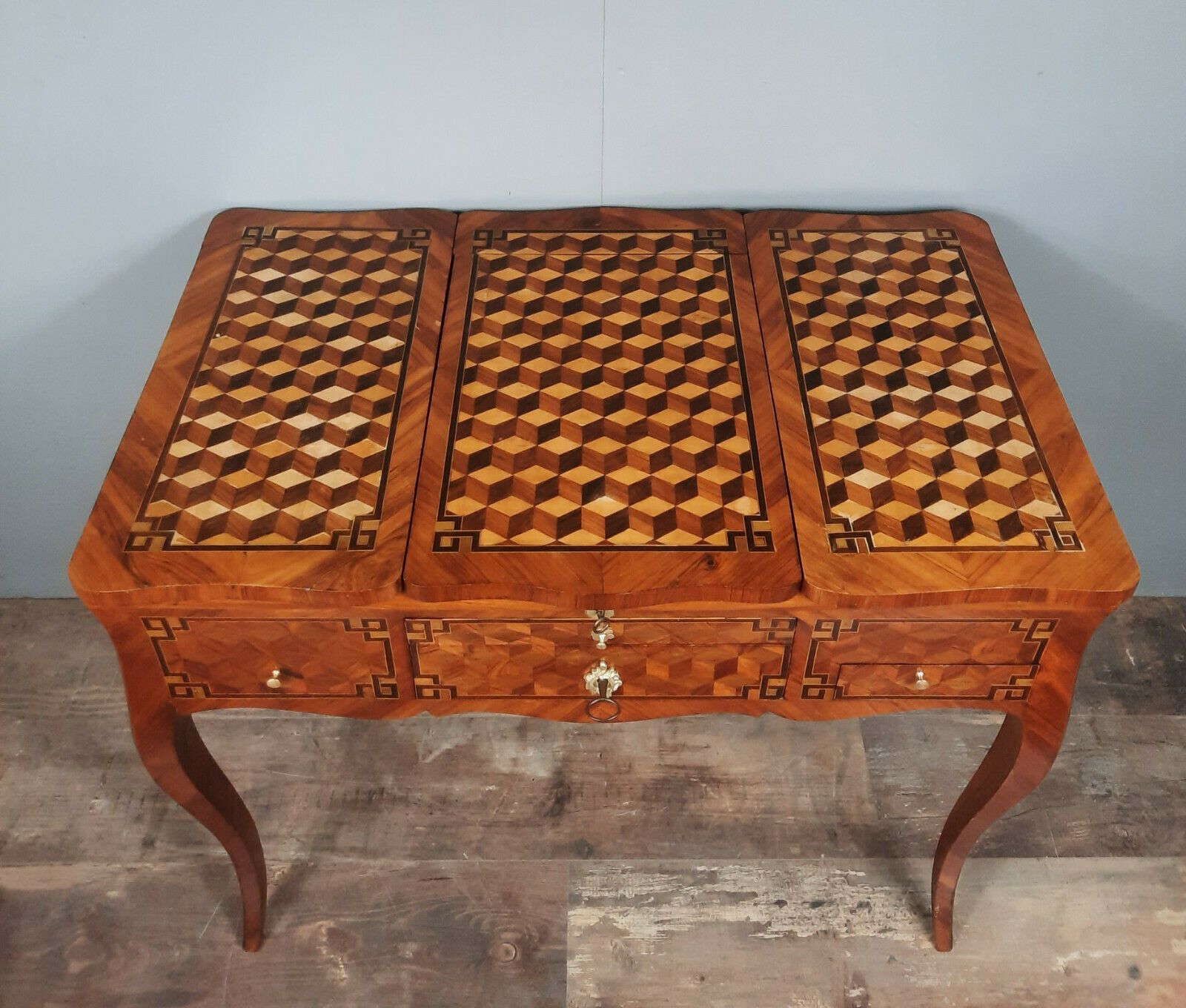 Dame dressing table with Louis XV style flap inlaid in precious wood NINETEENTH